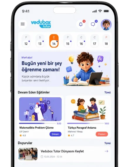 Vedubox Tutor mobil uygulama ekranı